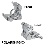 Polaris®Ø12.7 mm(Ø1/2インチ)接着式キネマティックミラーマウント、クリアエッジ、2アジャスタ型