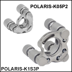 Ø12.7 mm(Ø1/2インチ)、Ø25.4 mm(Ø1インチ)、Ø50.8 mm(Ø2インチ)Polaris<sup>®</sup>キネマティックミラーマウント、ピエゾアジャスタ付き