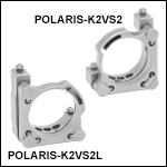 Ø50.8 mm(Ø2インチ)Polaris<sup>®</sup>ミラーマウント、上部2アジャスタ、モノリシックフレクシャーアーム保持タイプ
