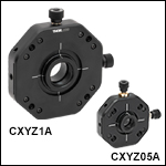 XYZ移動マウント、Ø12 mm～Ø12.7 mm(Ø1/2インチ)およびØ25 mm～Ø25.4 mm(Ø1インチ)光学素子用