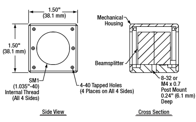 Cube-Mounted Beamsplitter Drawing