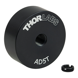 AD5T - Ø25.4 mmアダプタ、Ø5 mm光学素子用、内ネジ付き、厚さ9.7 mm
