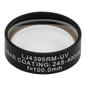 LJ4395RM-UV - f = 100.0 mm, Ø1in, UVFS Mounted Plano-Convex Round Cyl Lens, ARC: 245 - 400 nm