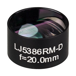 LJ5386RM-D - Ø1/2in Mounted Plano-Convex CaF₂ Cylindrical Lens, f = 20.0 mm, ARC: 1.65 - 3.0 µm