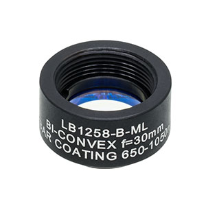 LB1258-B-ML - Mounted N-BK7 Bi-Convex Lens, Ø1/2in, f = 30.0 mm, ARC: 650 - 1050 nm