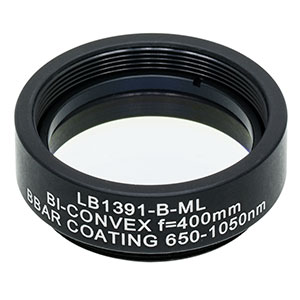 LB1391-B-ML - Mounted N-BK7 Bi-Convex Lens, Ø1in, f = 400.0 mm, ARC: 650 - 1050 nm