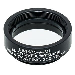 LB1475-A-ML - Mounted N-BK7 Bi-Convex Lens, Ø1in, f = 750.0 mm, ARC: 350 - 700 nm