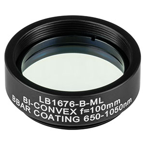 LB1676-B-ML - Mounted N-BK7 Bi-Convex Lens, Ø1in, f = 100.0 mm, ARC: 650 - 1050 nm
