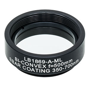 LB1869-A-ML - Mounted N-BK7 Bi-Convex Lens, Ø1in, f = 500.0 mm, ARC: 350 - 700 nm