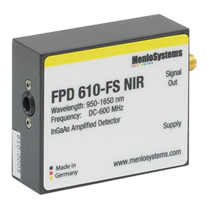 FPD610-FS-NIR - InGaAs高感度PIN増幅ディテクタ、固定利得、950～1650 nm、DC～600 MHz、0.005 mm²、M4タップ穴、電源付属(ミリ規格)
