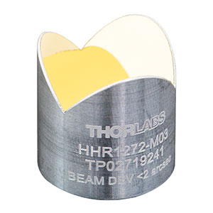 HHR1272-M03 - Ø1/2in Replicated Aluminum Hollow Retroreflector, Ø0.45in Clear Aperture, <2 arcsec, Unprotected Gold Coating