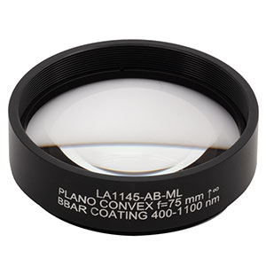 LA1145-AB-ML - Ø2in N-BK7 Plano-Convex Lens, SM2-Threaded Mount, f = 75 mm, ARC: 400-1100 nm