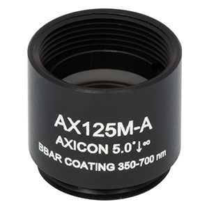 AX125M-A - 5.0°, 350 - 700 nm AR Coated UVFS, Ø1/2in (Ø12.7 mm) Axicon, SM05-Threaded Mount