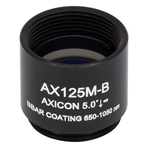 AX125M-B - 5.0°, 650 - 1050 nm AR Coated UVFS, Ø1/2in (Ø12.7 mm) Axicon, SM05-Threaded Mount