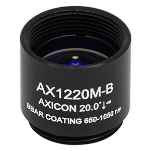 AX1220M-B - 20.0°, 650 - 1050 nm AR Coated UVFS, Ø1/2in (Ø12.7 mm) Axicon, SM05-Threaded Mount