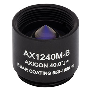 AX1240M-B - 40.0°, 650 - 1050 nm AR Coated UVFS, Ø1/2in (Ø12.7 mm) Axicon, SM05-Threaded Mount