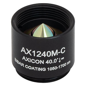 AX1240M-C - 40.0°, 1050 - 1700 nm AR Coated UVFS, Ø1/2in (Ø12.7 mm) Axicon, SM05-Threaded Mount