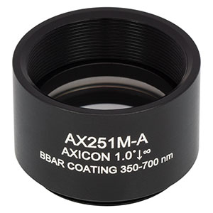 AX251M-A - 1.0°, 350 - 700 nm AR Coated UVFS, Ø1in (Ø25.4 mm) Axicon, SM1-Threaded Mount