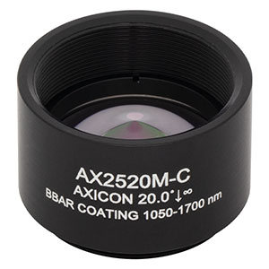 AX2520M-C - 20.0°, 1050 - 1700 nm AR Coated UVFS, Ø1in (Ø25.4 mm) Axicon, SM1-Threaded Mount