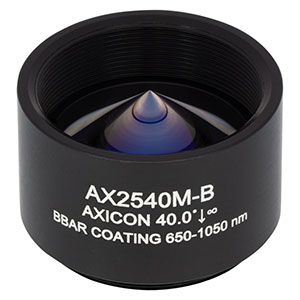 AX2540M-B - 40.0°, 650 - 1050 nm AR Coated UVFS, Ø1in (Ø25.4 mm) Axicon, SM1-Threaded Mount