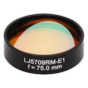 LJ5709RM-E1 - Ø1in Mounted Plano-Convex CaF₂ Cylindrical Lens, f = 75.0 mm, ARC: 2 - 5 μm 